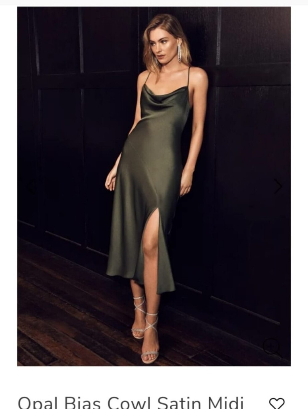 Ever New Olive Green Satin Cowl Midi Dress